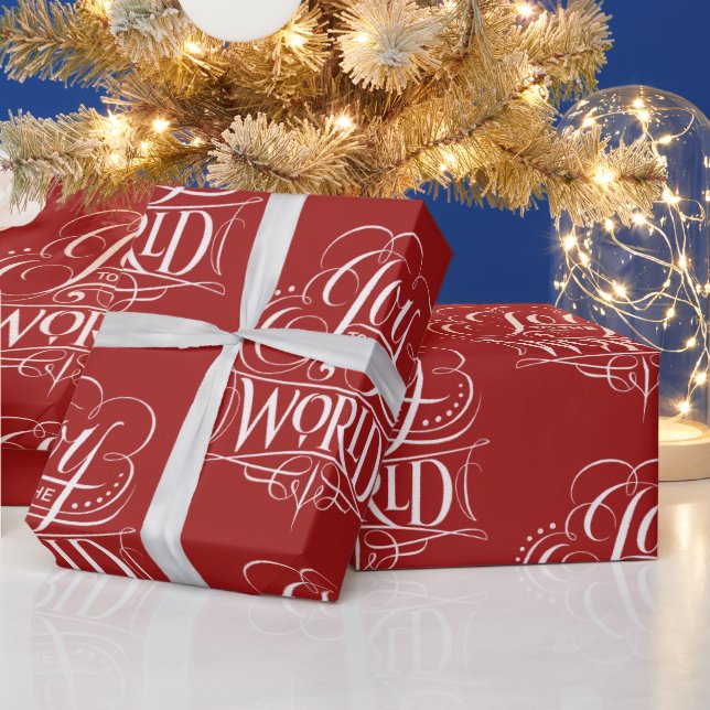 Papel De Regalo Alegría al mundo - caligrafía Navidad - rojo (Vacaciones)