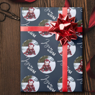 Papel De Regalo Alegría al Mundo Escritura Redonda Fotos Azul