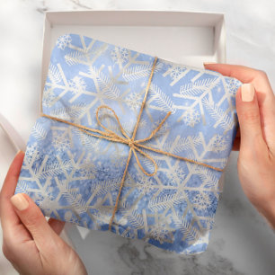 Papel De Regalo Alegría atractiva azul del copo de nieve de los