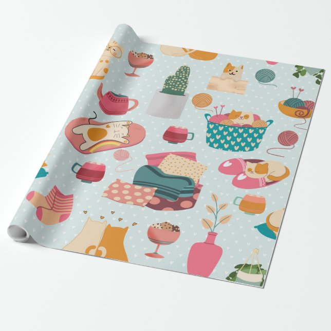 Papel De Regalo Alegría de invierno de Cosy Cats (Desenrollado)