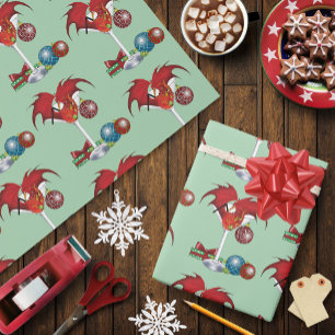 Papel De Regalo Alegría de la Fiesta de Navidad Cóctel Dragón Rojo