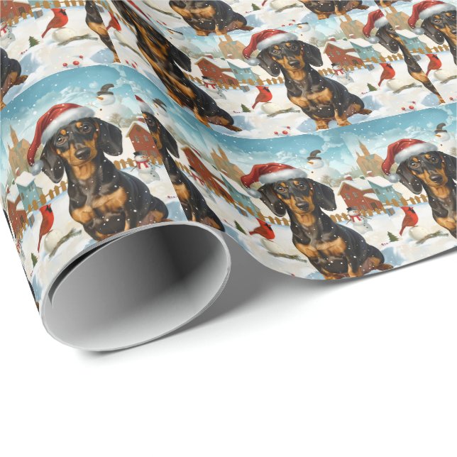 Papel De Regalo Alegría de los Navidades de Invierno de Dachshund (Esquina del rollo)