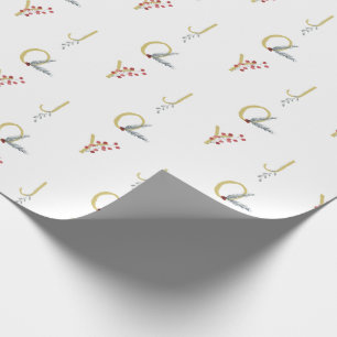 Papel De Regalo Alegría Navideña Botánica Rústica Dorada Minimal F