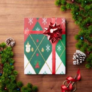 Papel De Regalo Alegría Navideña de Argyle Rojo y Verde