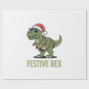 Papel De Regalo Alegría Navideña del Dinosaurio Rex Festivo