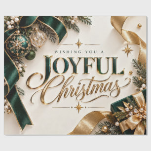 Papel De Regalo Alegría Navideña Elegante Esmeralda Dorada