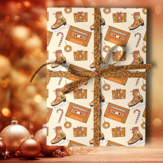 Papel De Regalo Alegría Retro de Navidad
