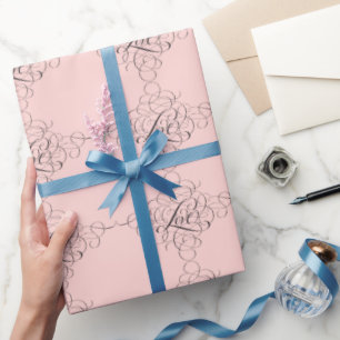 Papel De Regalo Alegría rosa pálido floreciente amor caligrafía mo