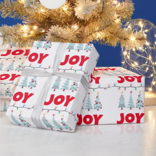Papel De Regalo Alegría Tres árboles azules de Navidad iluminando