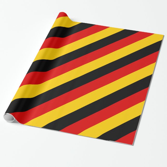 Papel De Regalo Alemania: franjas doradas rojas negras (Desenrollado)