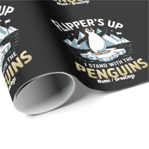 Papel De Regalo Aletas Divertidas Arriba, De Pie Con Los Pingüinos