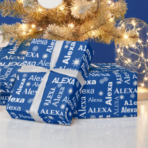 Papel De Regalo Alexa Nombre personalizado con copos de nieve