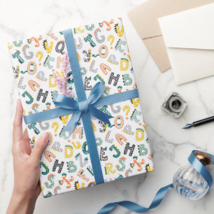 Papel De Regalo Alfabeto de dinosaurios coloridos para niños 