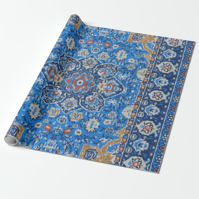 Papel De Regalo Alfombra persa oriental azul turca antigua (Desenrollado)