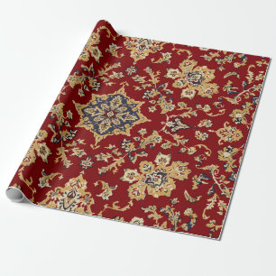 Papel De Regalo Alfombra Persa Roja Dorada Vintage Kashan