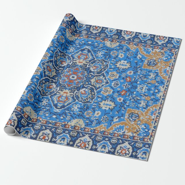 Papel De Regalo Alfombra Persa Turca Azul Antigua (Desenrollado)