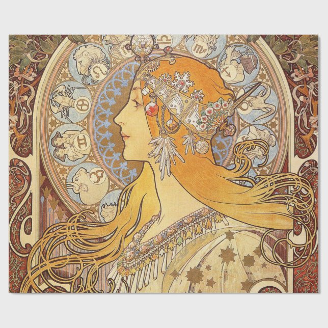 Papel De Regalo Alfonse Mucha Zodiac Art Nouveau Mujer (Superficie plana)
