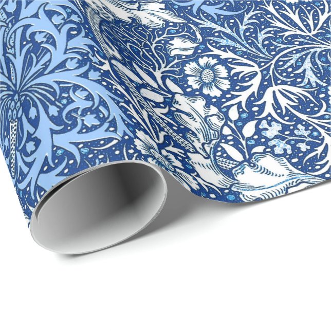 Papel De Regalo Alga marina de Nouveau del arte floral, azul de (Esquina del rollo)