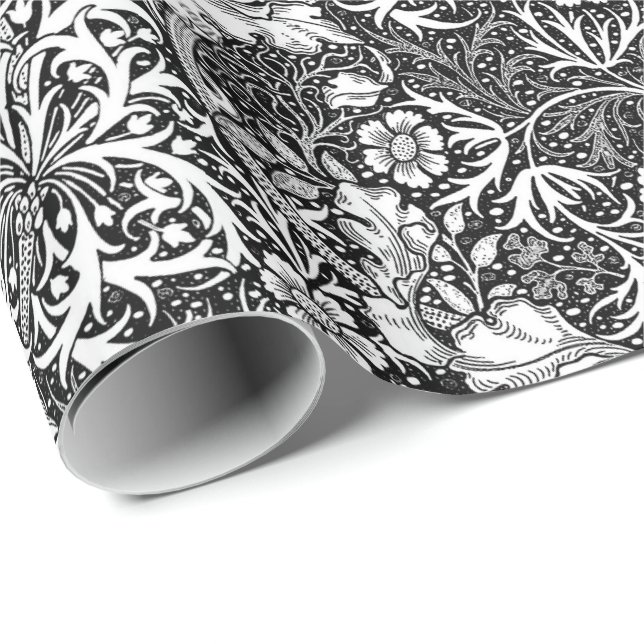 Papel De Regalo Alga marina de Nouveau del arte floral, blanco y (Esquina del rollo)