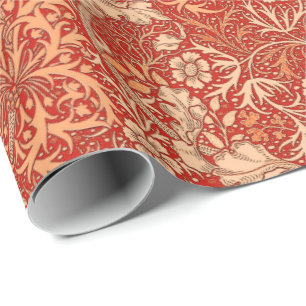 Papel De Regalo Alga marina floral, naranja coralino profundo de