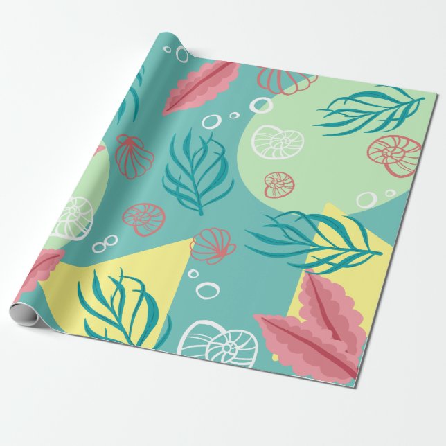 Papel De Regalo Algas marinas neo Nautical de moda (Desenrollado)
