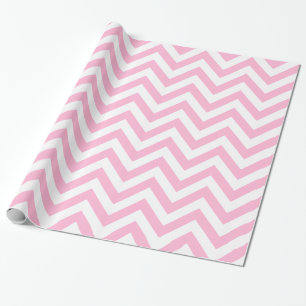 Papel De Regalo Algodón de Azúcar Rosa Blanco XL Patrón de Chevron
