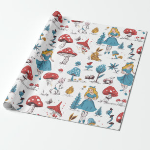 Papel De Regalo Alice en el conejo de Wonderland Hongo Rojo 