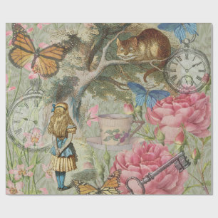 Papel De Regalo Alice Gato de Cheshire Jardín del Árbol de Wonderl