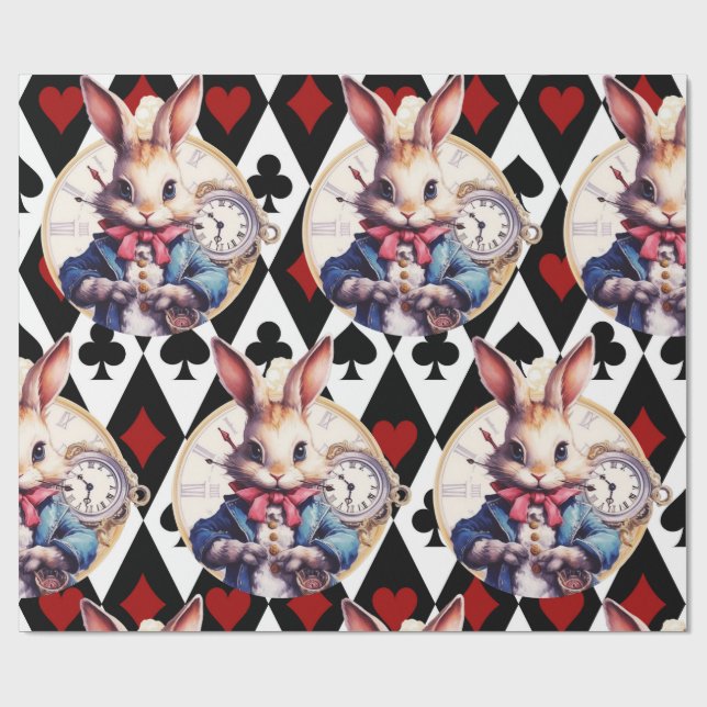 Papel De Regalo Alice in Wonderland Rabbit and Card Theme (Superficie plana)