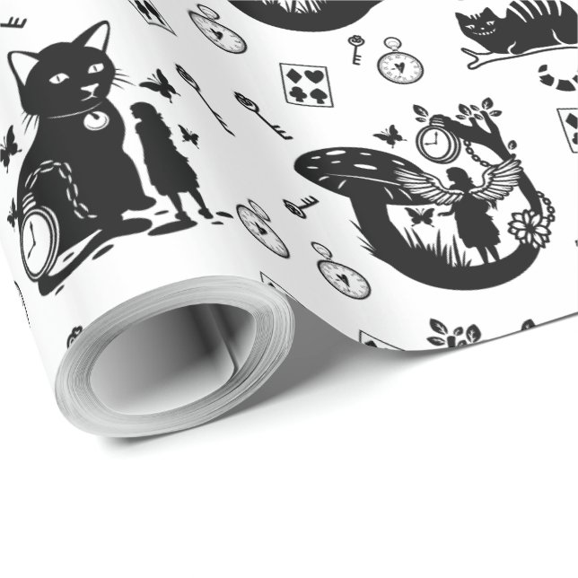 Papel De Regalo Alicia en el diseño blanco y negro de la tierra de (Esquina del rollo)