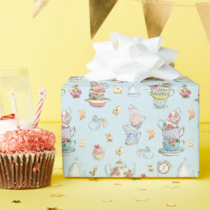 Papel De Regalo Alicia en la banda azul acuática de Wonderland