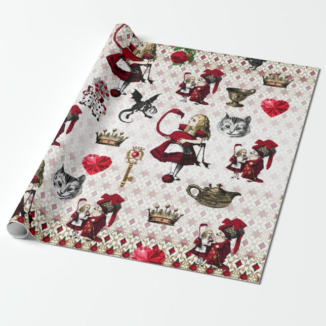 Papel De Regalo Alicia, tenniel, reina de corazones negra y roja (Desenrollado)