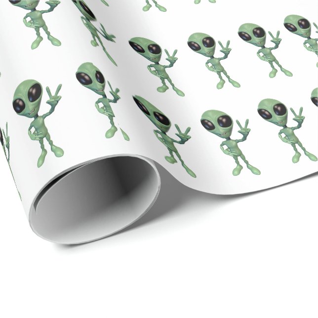 Papel De Regalo Alien - Paz contra Rótulo (Esquina del rollo)
