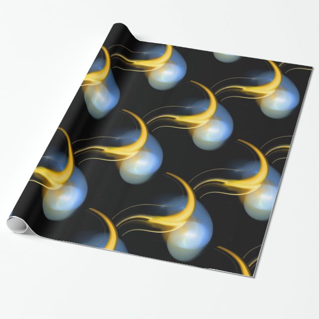 PAPEL DE REGALO ALIEN PEARLS AZUL AMARILLO (Desenrollado)
