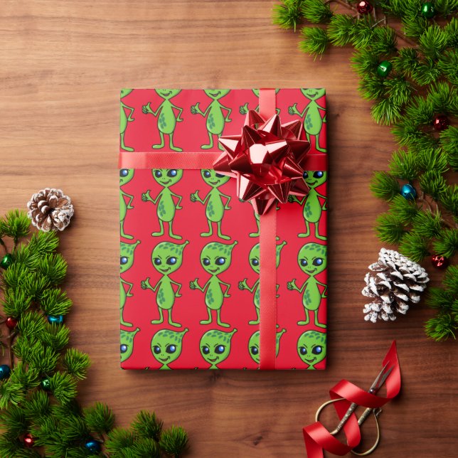 Papel De Regalo ALIEN PEQUEÑOS NAVIDADES HOMBRES VERDES ENVASan pa (Regalo de vacaciones)