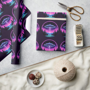 Papel De Regalo Alien Spaceship Retro Futurista