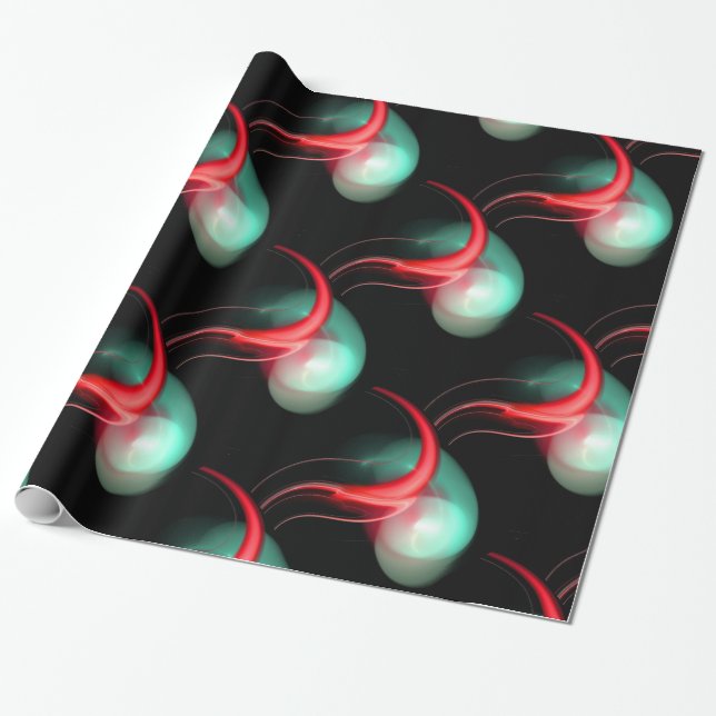 PAPEL DE REGALO ALIEN VERDE ROJO PERLAS EN NEGRO (Desenrollado)