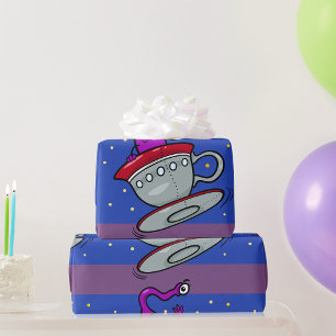 Papel De Regalo Alienígena Púrpura en Nave Espacial de Taza de Té