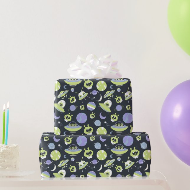 Papel De Regalo Alienígenas verdes adorables espacio envían niños  (Regalos de fiesta)