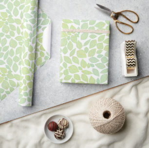 Papel De Regalo All Occasion Green Leaf Pattern White Background