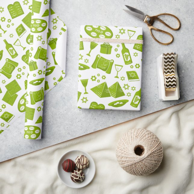 Papel De Regalo All The Symbols For Passover In Green  (Artesanía)