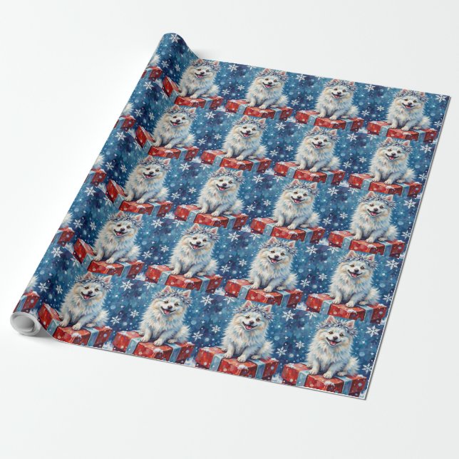Papel De Regalo Almohada de regalo festiva de perro esquimal ameri (Desenrollado)