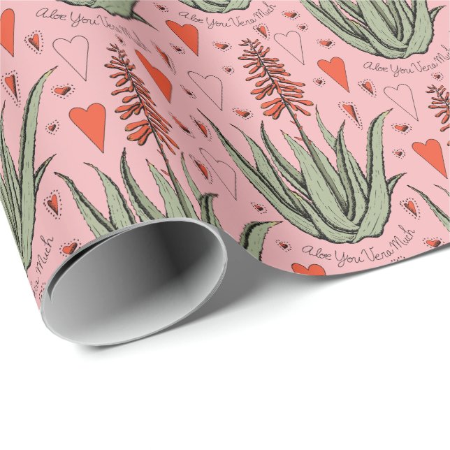 Papel De Regalo Aloe Rosa Vera Mucho Naranja Aloe Planta & Heart (Esquina del rollo)