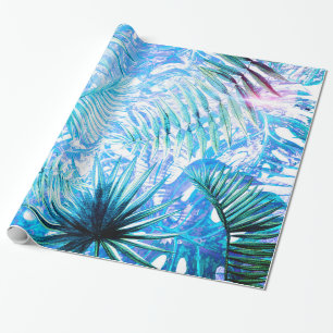 Papel De Regalo Aloha- Palm Tropical Azul y Jardín Monstera