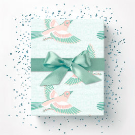 Papel De Regalo Alondra en azul turquesa y flamenco
