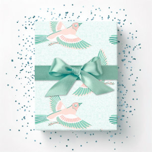 Papel De Regalo Alondra en azul turquesa y flamenco
