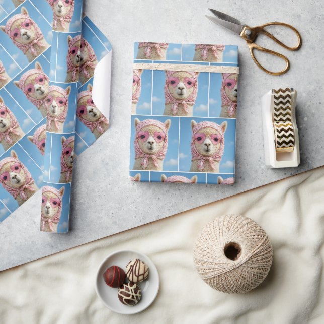 Papel De Regalo Alpaca con bufanda y gafas de sol (Artesanía)