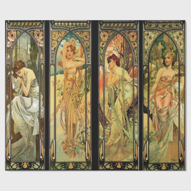 Papel De Regalo Alphonse Mucha, damas espléndidas, Art Deco (Superficie plana)