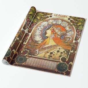 Papel De Regalo Alphonse Mucha La Plume Zodiac Art Nouveau Vintage