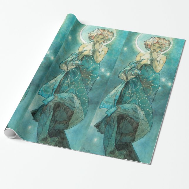 Papel De Regalo Alphonse Mucha Moonlight Clair De Lune Art Nouveau (Desenrollado)